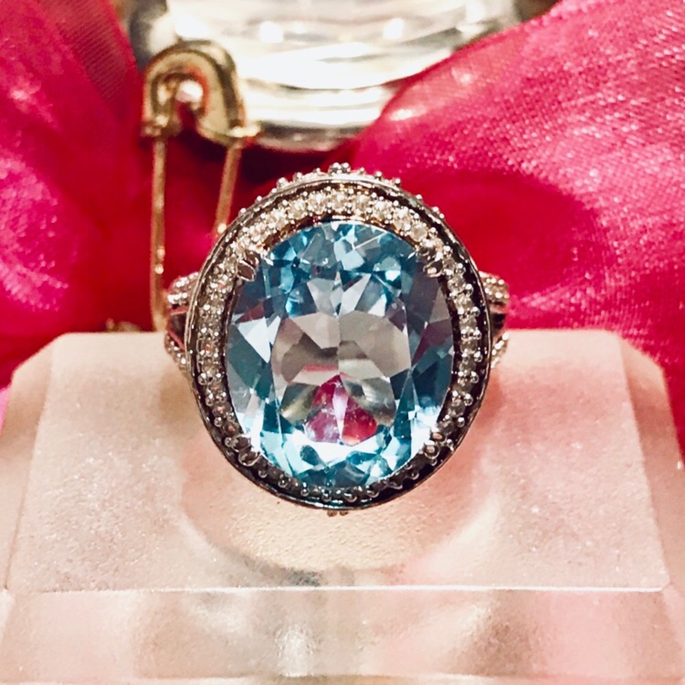 SALE💠SWISS BLUE➕WHITE TOPAZ RING•925 STERLING - Picture 5 of 8